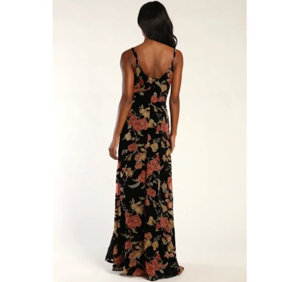Lulus Alluring Blooms Black Floral Burnout Velvet Maxi Dress - Picture 2 of 7